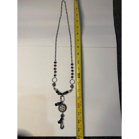 Boho Long Necklace Womens Pendant Square Crystal Drop Bead 19" Statement Jewelry - Picture 4 of 4